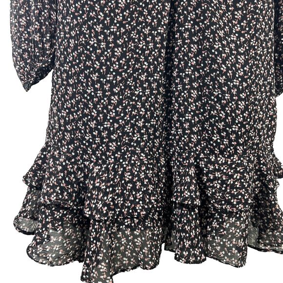 Loft Ruffle Ditsy Floral Vine Dress Knee Length Semi Sheer Long Sleeves Size XS - Picture 3 of 12